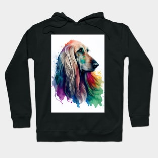 Watercolor Afghan Hound with Bright Rainbow Colors Hoodie